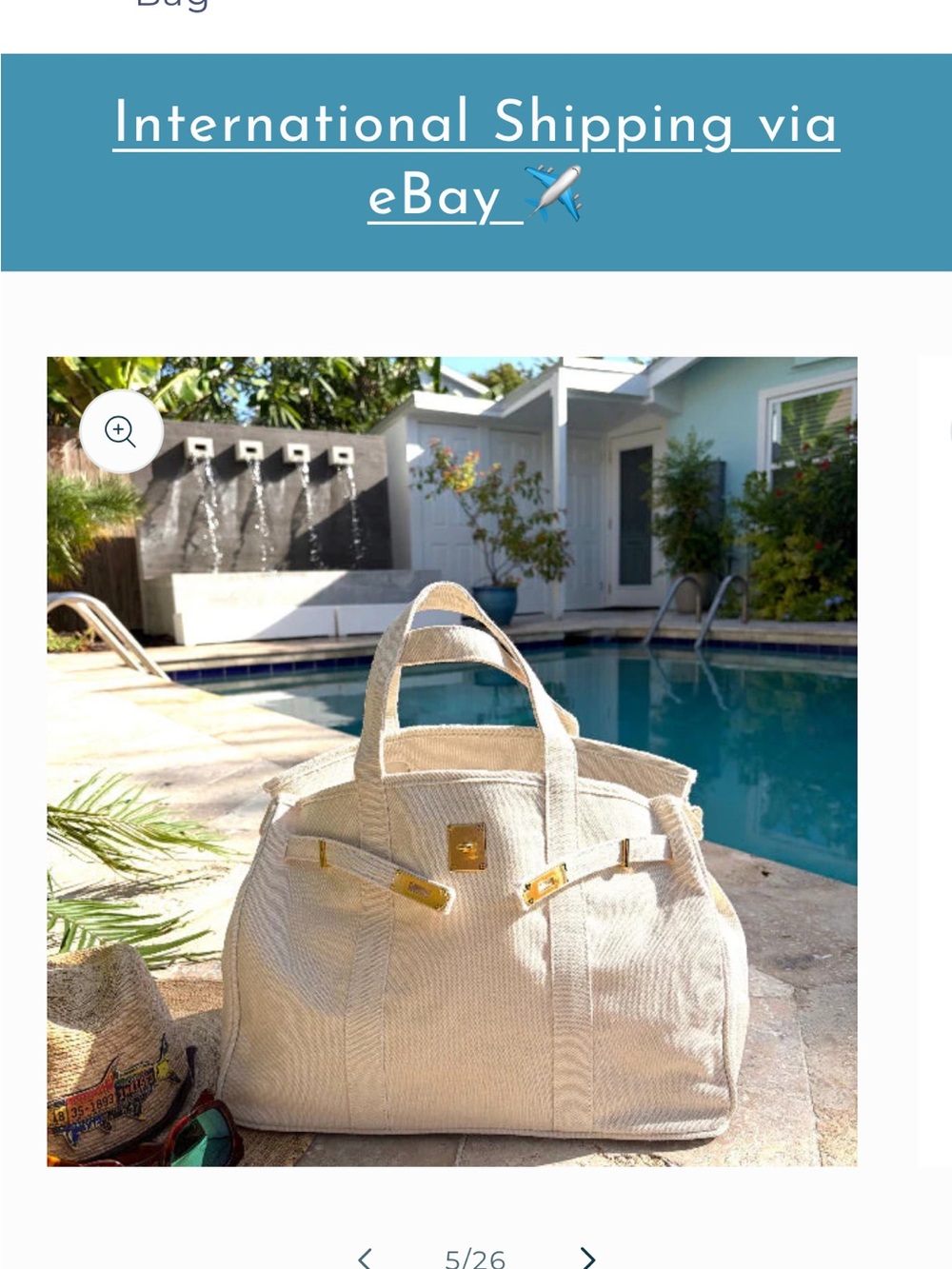 Women’s Cream Travel Tote Bag “Boatkin” with Gold Hardware